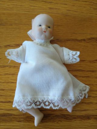 Vtg Miniature Bisque Baby Doll Russ Berrie 4 1/2 - 5 " W/stickers