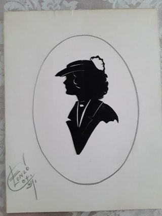 Vtg 1939 Victorian Silhouette Of A Lady In Oval Wearing Hat With Feather Lonzo