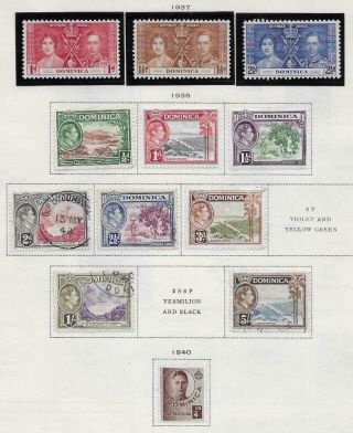 12 Dominica Stamps From Quality Old Antique Album 1937 - 1940