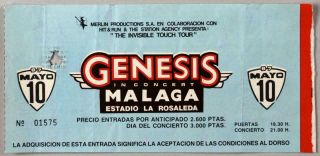 Genesis - Rare Vintage Malaga,  Spain 1987 Concert Ticket