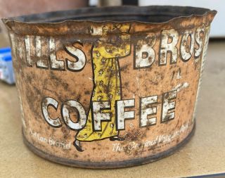 Antique 1939 Red Can Brand Hills Brothers Coffee Can Rusted Wear No Lid