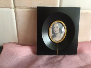 Lovely Vintage miniature ebony framed picture of a lady 2