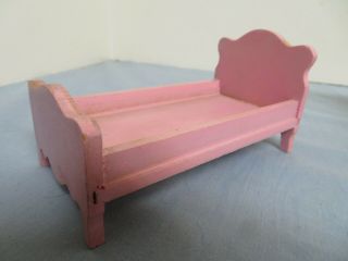 Vintage 1930s Strombecker Wood Dollhouse Furniture Pink Bed Ex Con.