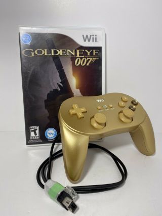 Goldeneye 007 Wii Game And Gold Wii Pro Controller Bundle - Nintendo Rare