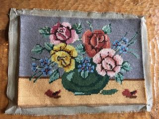Vintage Small Completed Tapestry - Roses In Vase