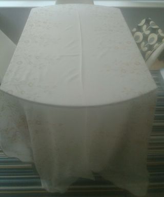 Vintage Large White Cotton Floral Tablecloth - 94 " X 52 "