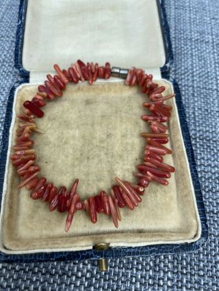 Antique Vintage Fine Red Salmon Branch Coral Bracelet For Restring Necklace