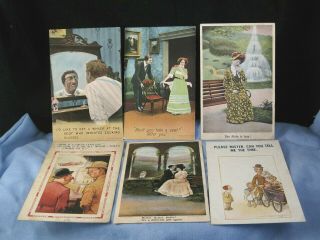 Set Of Humour Comic Postcards Antique Vintage Bamforth 1907 Saucy Seaside X6
