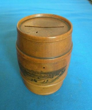 Antique Mauchline Ware Barrel Money Box Margate