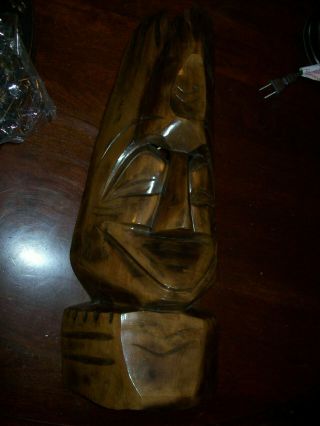 Vintage Tiki Wood Mask Hand Carved Wall Hanging Plaque Rare Unique Large