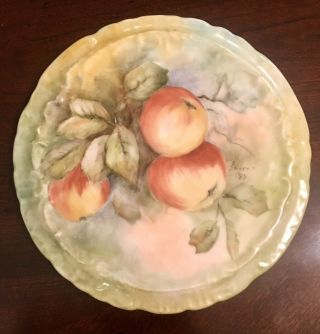 Rare Vintage/antique Hand Painted Porcelain Art Trivet Apple Scene Signed Piece