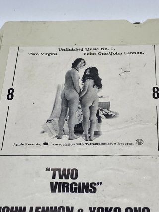 JOHN LENNON/YOKO ONO TWO VIRGINS UNFINISHED MUSIC 8 TRACK TAPE RARE NUDE COVER 2
