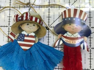 4th Of July Decorations,  Primitive Paper Doll Ornaments,  Feather Tree Item 9