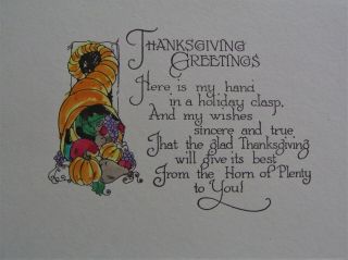 Vintage Engraved / Hand Painted Thanksgiving Horn Of Plenty Greeting Card