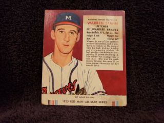 Very Rare 1955 Red Man 10 Warren Spahn W/tab,  Milwaukee Braves,  Look