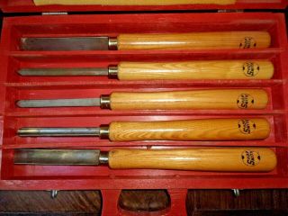 Rare Set Of 5 Large Size (16 ") Shopsmith Wood Lathe Chisels Tools W/ Custom Case
