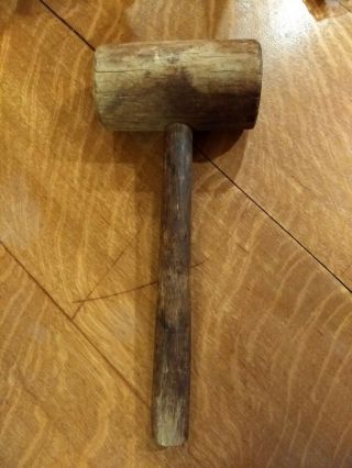 Old Antique Vintage Wood Hammer Mallet Country Primitive Farm Kitchen 15 1/2 "