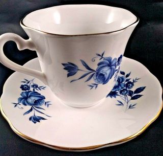 Vintage Taylor And Kent Elizabethan Fine Bone China Teacup / Saucer,  Blue Floral