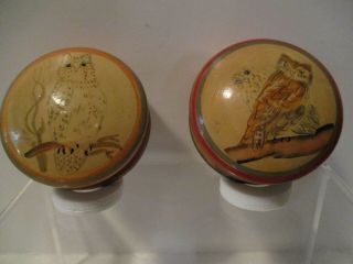 2 Wooden Hand - Painted Small Round Trinket Boxes