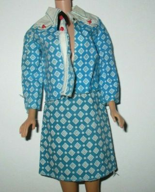 Vintage Barbie 7750 Two Pc.  Blue Printed Top & Skirt 1974 Tlc