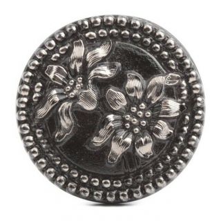 Czech Silver Lustre Edelweiss Flower Black Shankless Glass Button Cabochon 27mm