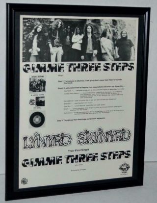 Lynyrd Skynyrd 1973 Rare 1st Ad Campaign Band Lp Single Framed Promo Poster / Ad