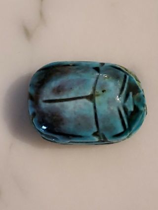 Vintage Blue Glazed Ceramic Scarab Beetle Bead