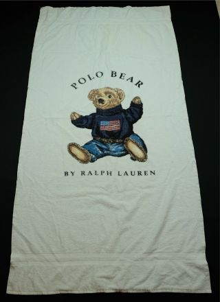 Rare Vtg Ralph Lauren Polo Spell Out Sitting Bear Usa Flag Bath Beach Towel 90s
