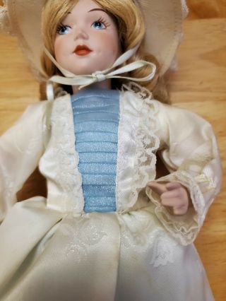 12 INCH PORCELAIN DOLL WHITE AND BLUE DRESS 3
