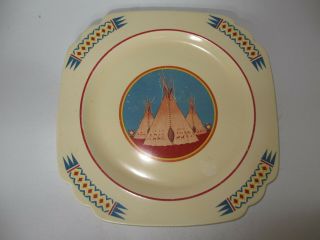 Rare Vintage Homer Laughlin Native American Indian Teepee Theme Plate C40n8 Crow