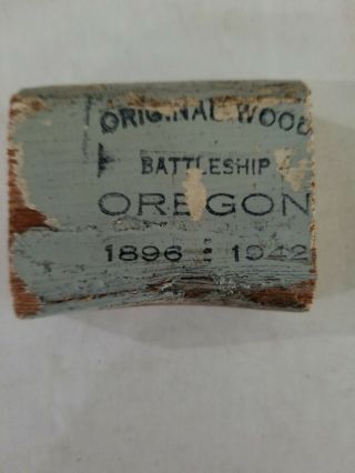 Vintage Piece Of The Battleship Oregon 1896 - 1942 Wood With Color Rare