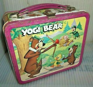 Rare 1974 Yogi Bear & Boo Boo Metal Lunch Box Cartoon Tv Show Vintage Lunchbox