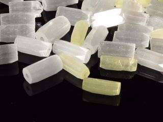 (180) Vintage Czech Frost Crystal Alabaster Yellow Satin Atlas Bugle Glass Beads