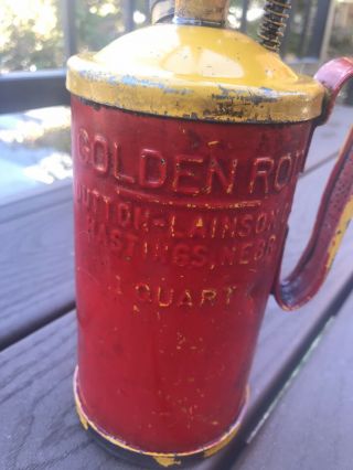 Vintage Golden Rod Dutton - Lainson 1 Qt Oil Can Oiler - Thumb Pump Oiler - Rare