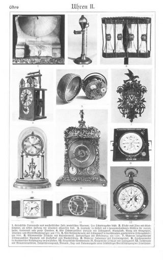 Antique Clock Watches Uhren Book Lithograph Plate 1931 Engineering
