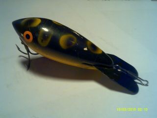 Vintage Wood Unmarked Fishing Lure 2 Treble Hooks Frog Color 3 5/8 Inches