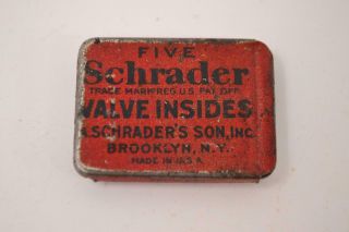 Vintage / Antique Schrader Valve Stem Tin With Valves - R - 01 - Of - 04