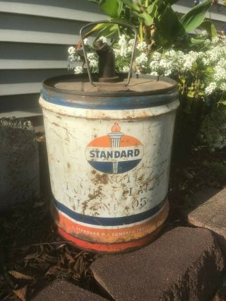 Vintage Standard Oil 5 Gallon Oil Can Red White And Blue - Rare