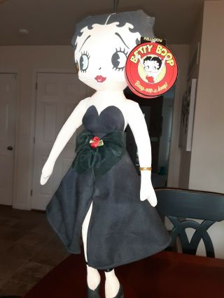 Betty Boop Plush Doll With Gold Earrings 1999 Black Dress