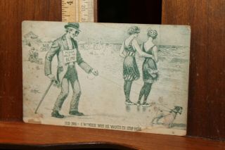Antique Post Card Ca 1908 Novelty Risque Bathing Suit Women Blind Man
