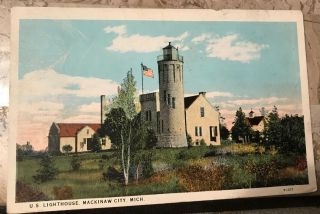 Antique Vintage Postcard Mackinaw City Mich Michigan U S Lighthouse