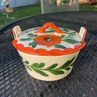 Rare Vintage Erphila Art Pottery Czecho Slovakia Orange Poppy Tub