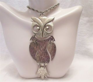 Vintage Silver Tone Owl 18 " Necklace