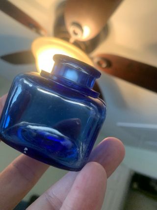 Vtg/antique 1900s Cobalt Blue Ink Well Embossed 2 Oz Poured Glass Estate Find ❤️