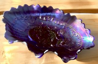 Antique,  Vintage Blue Pressed - Glass Carnival Glass Candy Dish Nr