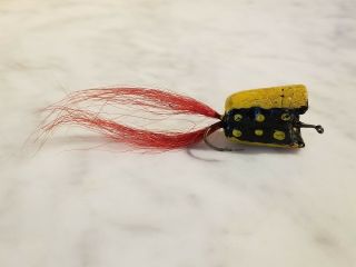 Vintage Hand Made Yellow And Black Fishing Lure With Tail