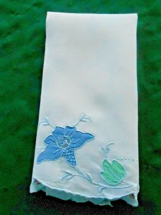 Madeira Embroidered And Appliqued White Linen Towel,  Vintage1920