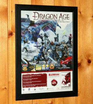 Dragon Age Origins Xbox 360 Ps3 Old Rare Promo Poster / Ad Art Framed