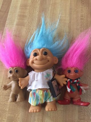 Set Of 3 Vintage Troll Dolls