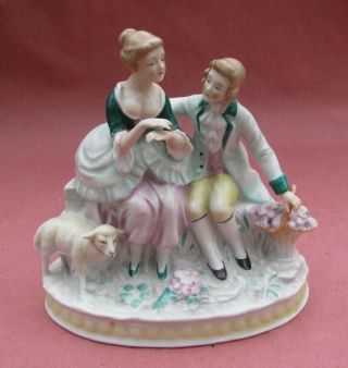Vintage German Porcelain Figurine Victorian Courting Couple With Lamb